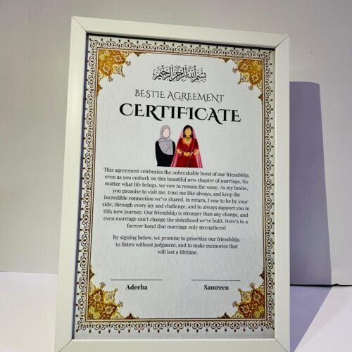 Bestie Agreement Certificate frame